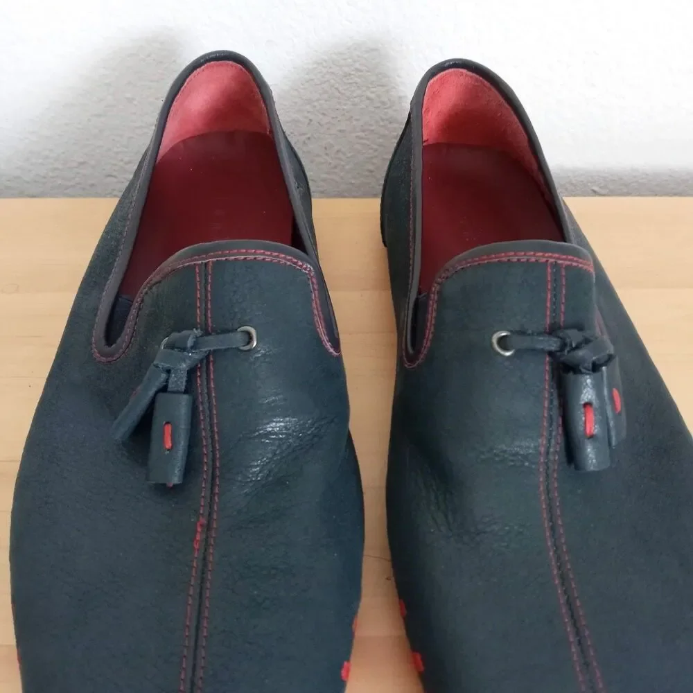 Andrew Leather Loafers Suction Slip Resistant Sole SZ 10 * 43 Blue Red Slip Ons